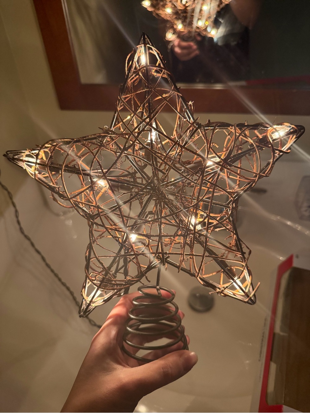 Decorative Woven Star Tree Topper with Warm White Lights